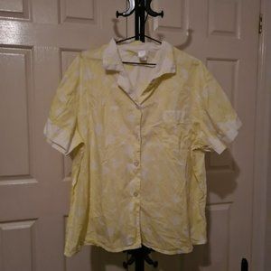 Target 20 Yellow White Floral Collared Button Up Comfy Summer PajamasBlouse Tops
